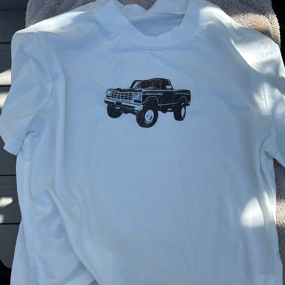 Kids White T-Shirt with Truck Print